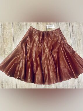 Chocolate Brown Genuine Leather Short Skirt NWT Size S